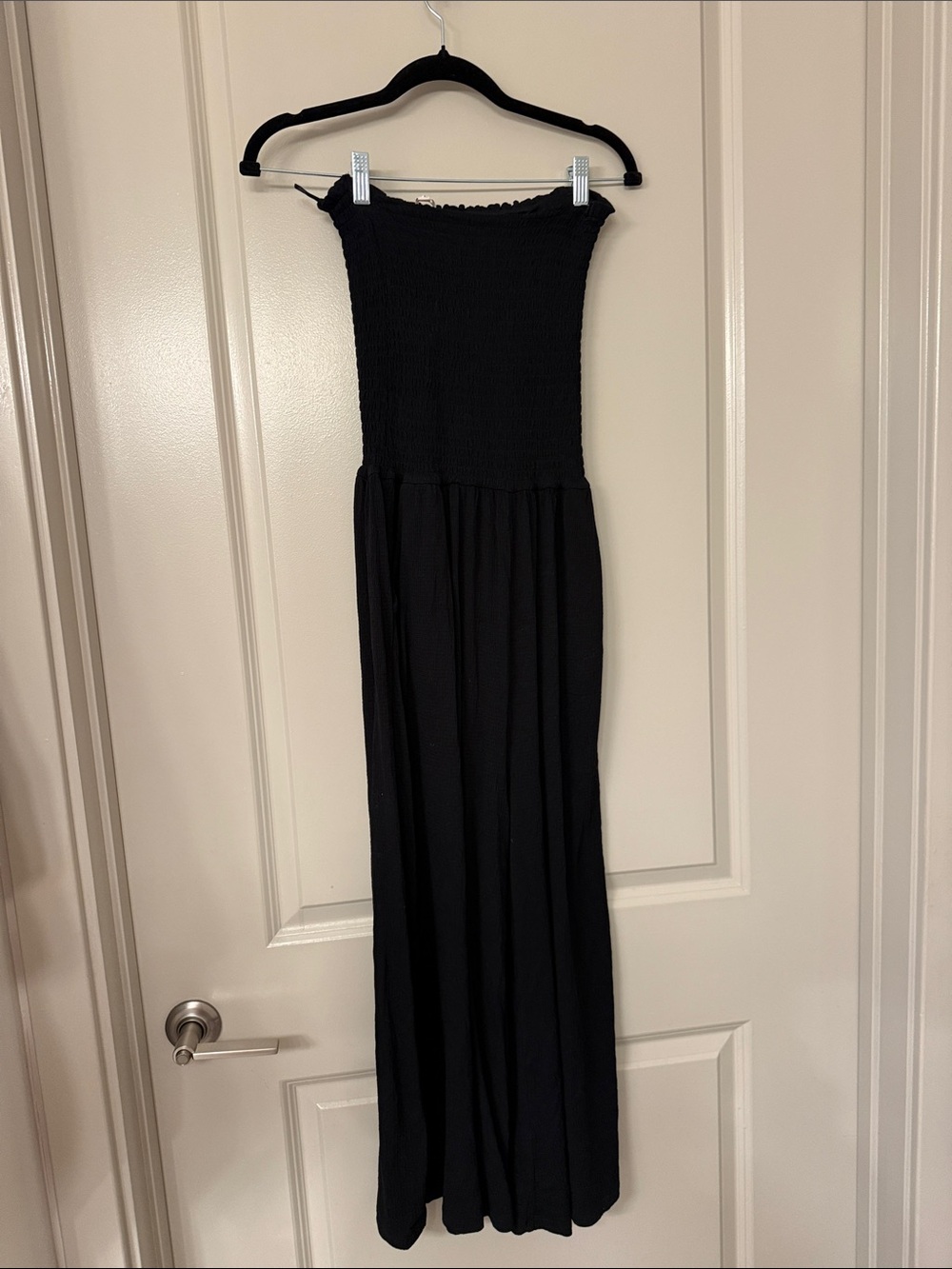 Love Tree Black Strapless Smocked Jumpsuit